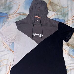 SHEIN Men Colorblock Letter Graphic Drawstring Hooded Tee